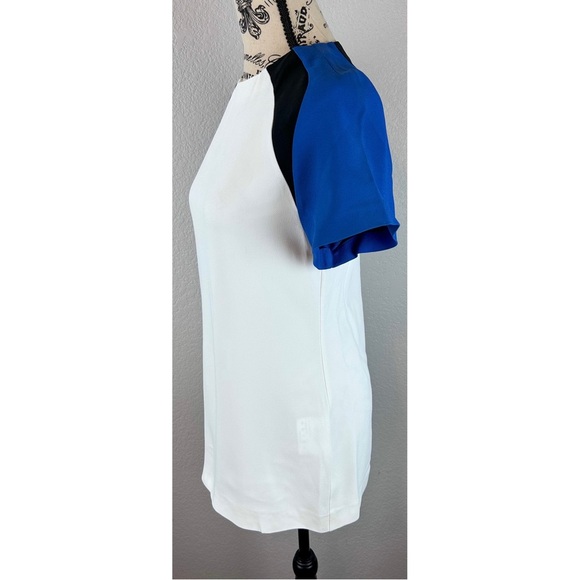 Piazza Sempione White Blouse with Blue/Black Colorblocking - Picture 3 of 8